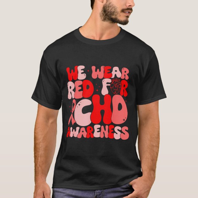 In February We Wear Red Chd Awareness Heart Diseas T Shirt (Framsida)