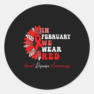 In February We Wear Red Heart Disease Awareness Re Runt Klistermärke