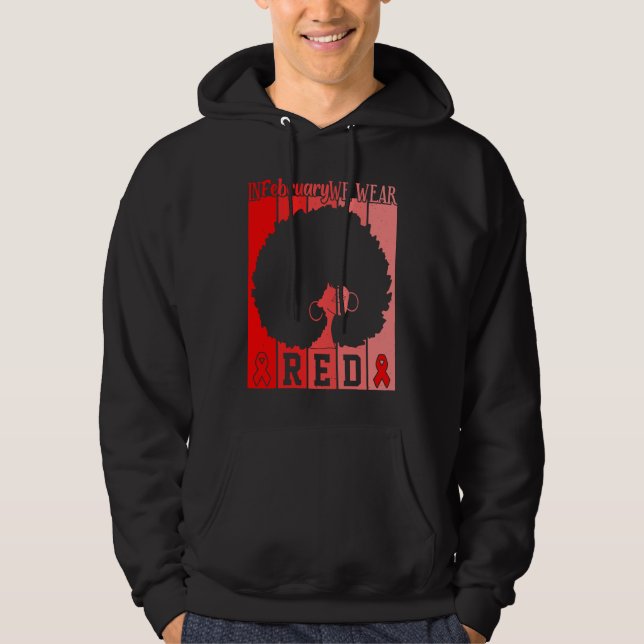 In February We Wear Red Ribbon Heart Disease Aware Hoodie (Framsida)
