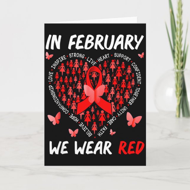 In February We Wear Red Support Heart Disease Awar Kort (Framsida)
