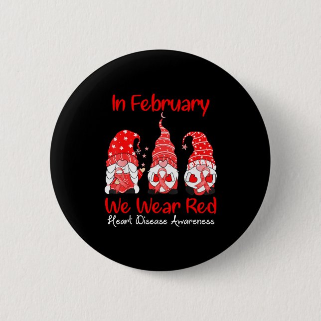 In February We Wear Red Three Gnomes Heart Disease Knapp (Framsida)