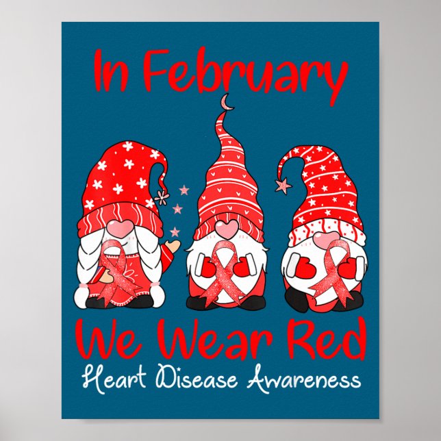 In February We Wear Red Three Gnomes Heart Disease Poster (Framsidan)