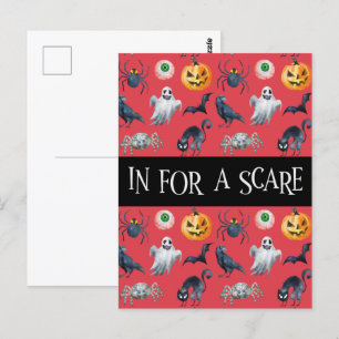 "In for a Skräm" Red Halloween Mönster Vykort