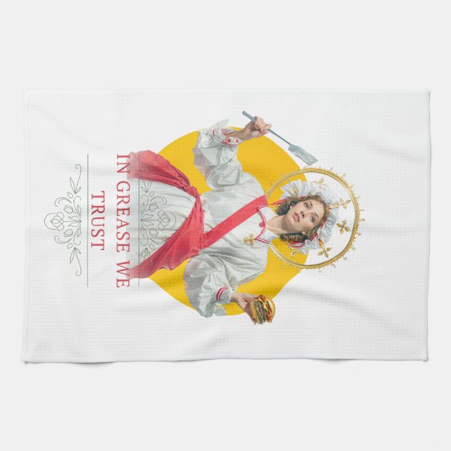 In Grease We Trust. Saint of the Kitchen  Kökshandduk (Horisontell)