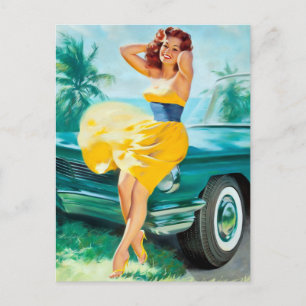 In Gult Dress Pin Up Vykort