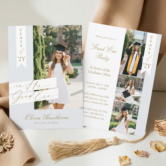 In Her Grad Era Elegant Photo Graduation Party Inbjudningar (In Her Grad Era Elegant Photo Graduation Party Invitation)