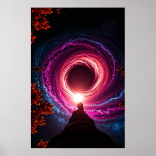 "In i avgrunden — Neon svart hål galax" Premium Poster