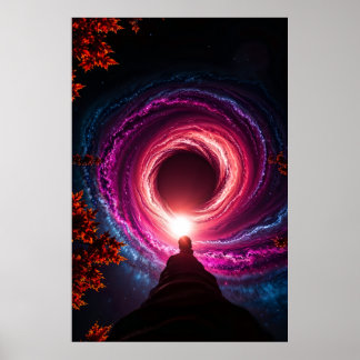 "In i avgrunden — Neon svart hål galax" Premium Poster