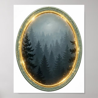 In i dimman — stämningsfull tallskog poster