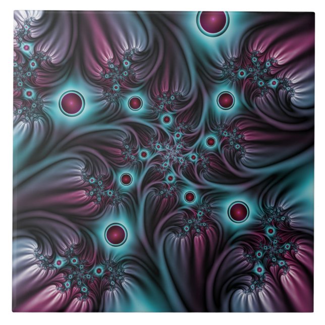 In i djupblått Rosa Abstrakt Fractal Art Kakelplatta (Framsidan)