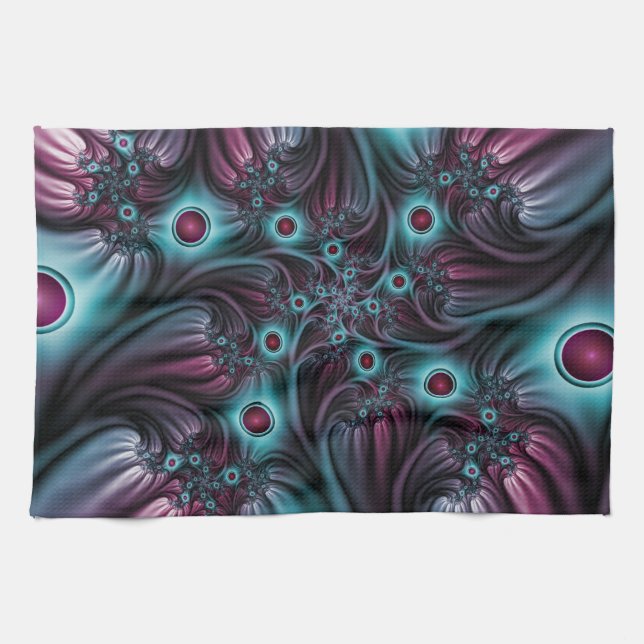 In i djupblått Rosa Abstrakt Fractal Art Kökshandduk (Horisontell)