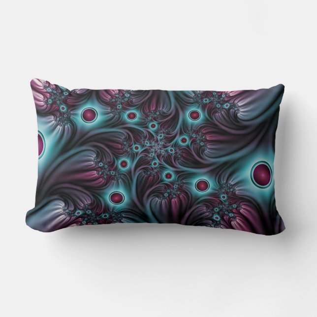In i djupblått Rosa Abstrakt Fractal Art Lumbarkudde (Framsida)