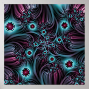 In i djupblått Rosa Abstrakt Fractal Art Poster