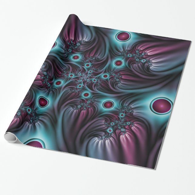 In i djupblått Rosa Abstrakt Fractal Art Presentpapper (Utrullad)