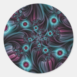 In i djupblått Rosa Abstrakt Fractal Art Runt Klistermärke
