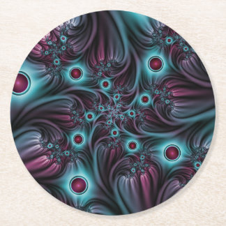 In i djupblått Rosa Abstrakt Fractal Art Underlägg Papper Rund