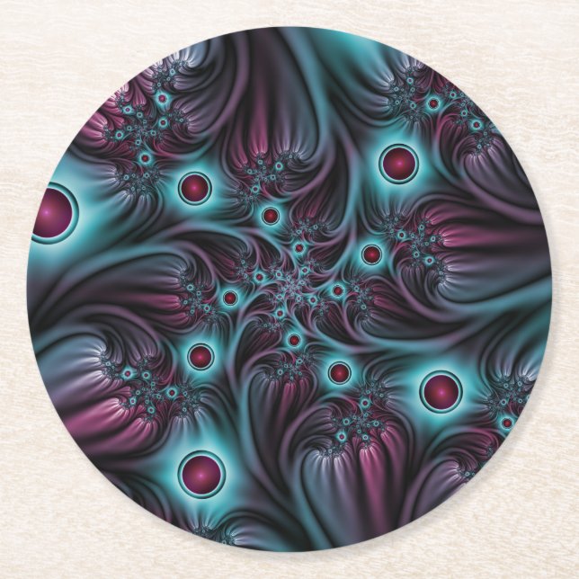 In i djupblått Rosa Abstrakt Fractal Art Underlägg Papper Rund (Framsidan)