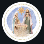 In i en Guld-textur Runt Klistermärke<br><div class="desc">Ett vackert målat Nativitetscen,  med Mary,  Joseph och baby Jesus i en manger,  är i mitten på texterna till den första verandan av den mycket älskade julafton sång Away i en Manger som cirkulerar runt,  för en snyggt som tillägg till dina julklappar.</div>