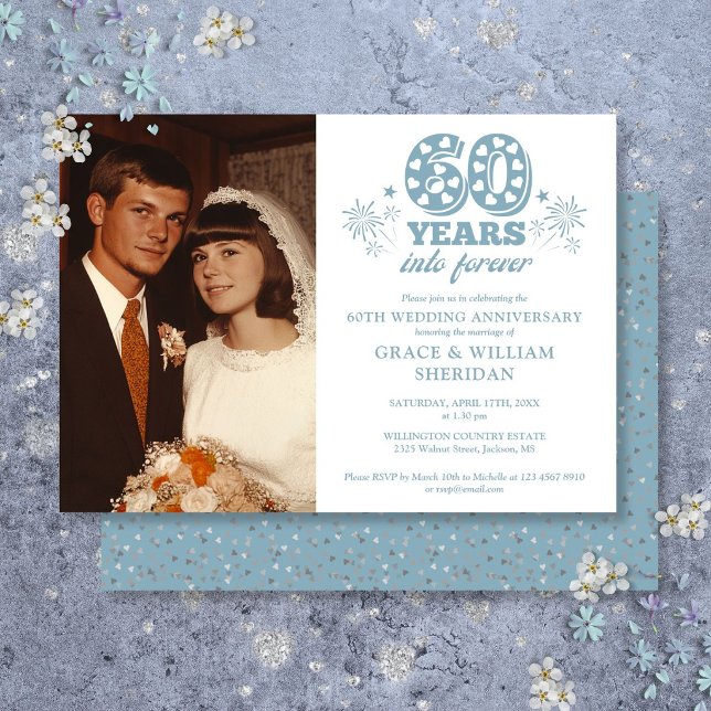 In i evighet 60-års bröllopsjubileum Foto Inbjudningar (Into Forever 60th Wedding Anniversary Photo Invitation)