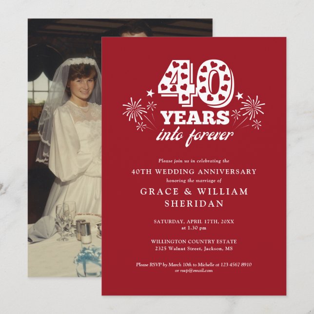In i evigheten Ruby 40-årsjubileum för bröllop Fot Inbjudningar (Fram/baksida)