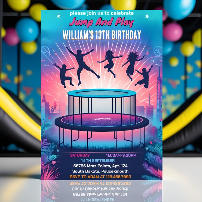 in i killars coola trampoline Park 13-årsdag Inbjudningar (Skapare uppladdad)