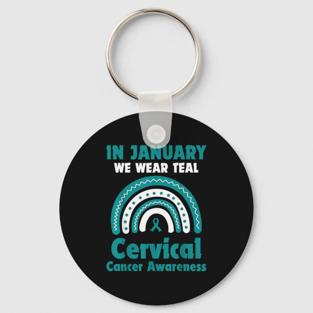 In January We Wear Teal Cervical Cancer Awareness  Nyckelring (Framsida)