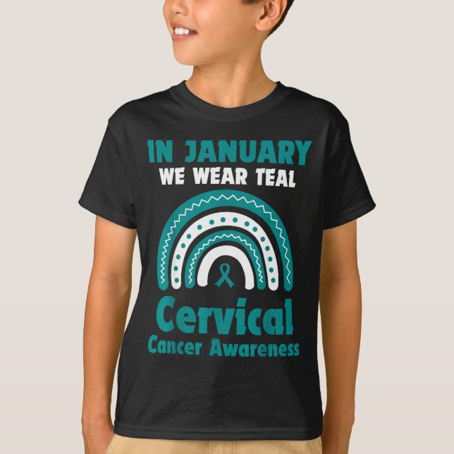 In January We Wear Teal Cervical Cancer Awareness  T Shirt (Framsida)