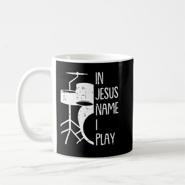 In Jesus Name Christmas Cool I Play Drum Christian Kaffemugg (Vänster)