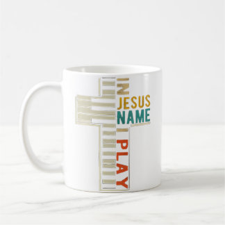 In Jesus' Name I Play Piano Christian Music Gift Kaffemugg