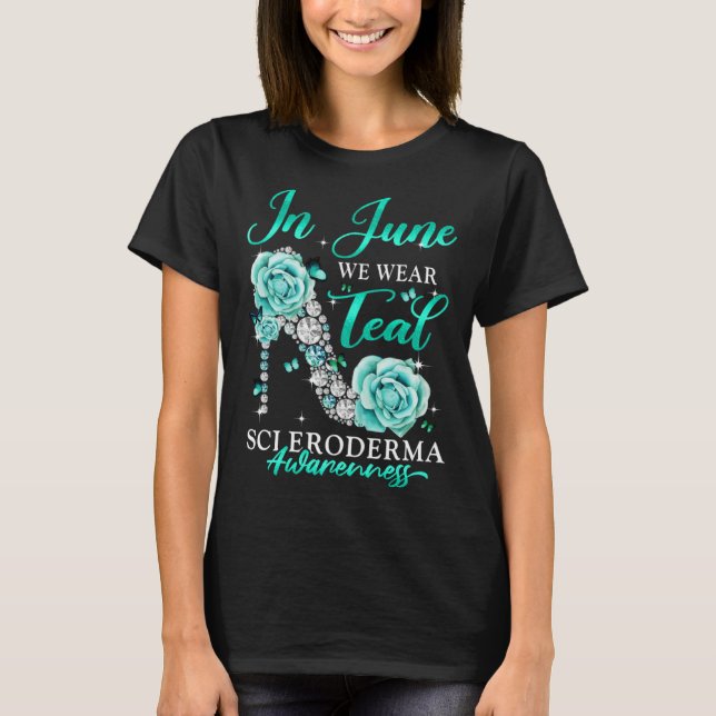 In June We Wear Teal Butterfly Scleroderma Awarene T Shirt (Framsida)