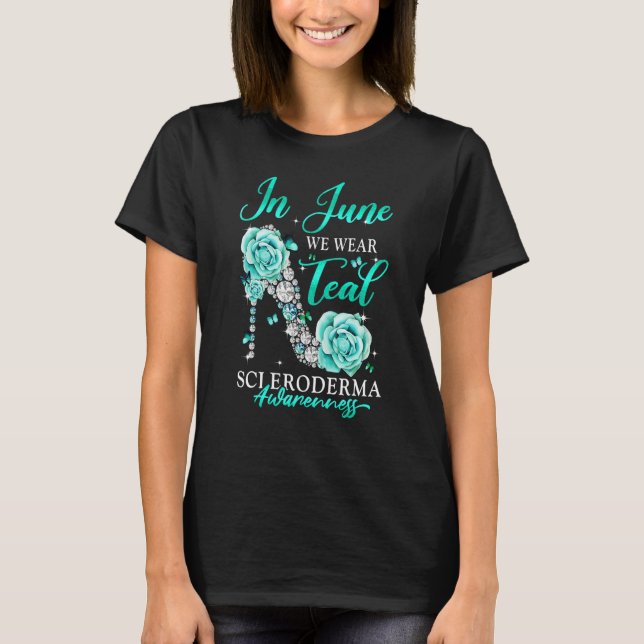 In June We Wear Teal Butterfly Scleroderma Awarene T Shirt (Framsida)