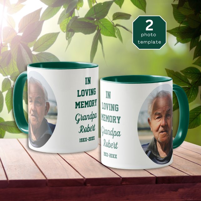 In Loving Memory 2 Photo Memorial Keepsake Green Mugg (Skapare uppladdad)