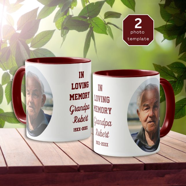 In Loving Memory 2 Photo Memorial Keepsake Maroon Mugg (Skapare uppladdad)
