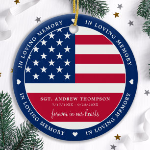 In Loving Memory American Flagga Veteran Memorial Julgransprydnad Keramik