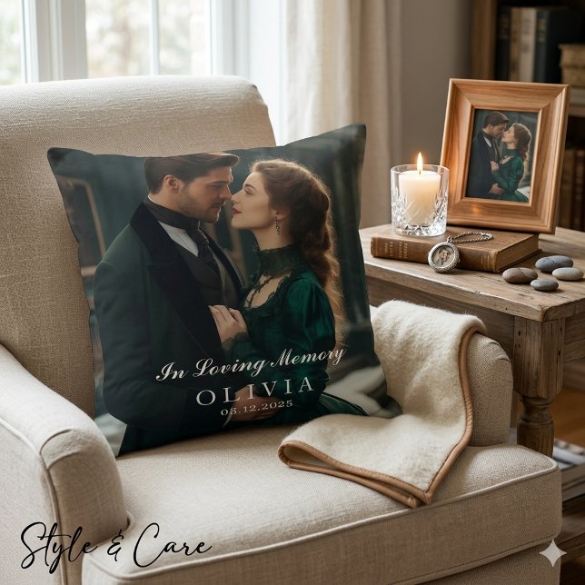 In Loving Memory Anpassad Foto Kvadrat Kudde (In Loving Memory Custom Photo Square Throw Pillow)