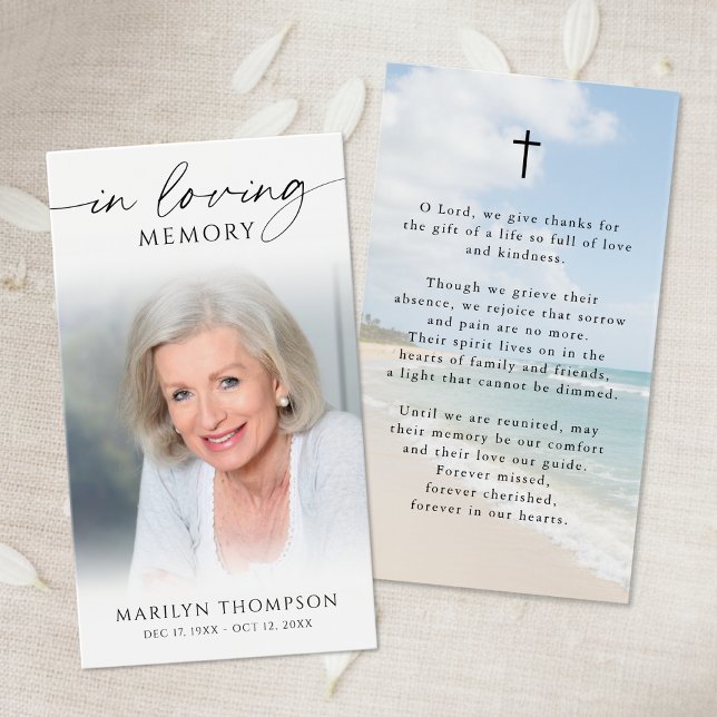 In Loving Memory Beach Photo Funeral Prayer Cards Visitkort (Skapare uppladdad)