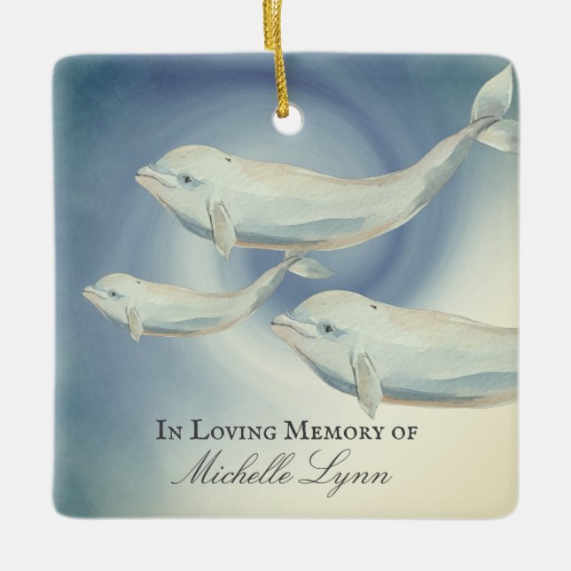In Loving Memory Beluga Whale Family Memorial Julgransprydnad Keramik (Framsida)