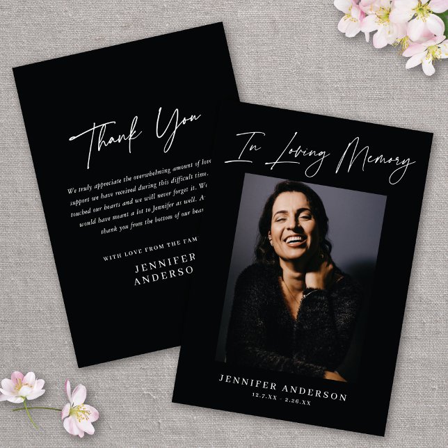 In Loving Memory Black Memorial Photo Card Inbjudningar (Skapare uppladdad)