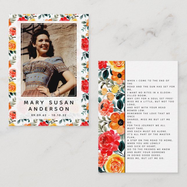 In Loving Memory Blommigt Photo Dikt Card Anteckningskort (Fram/baksida)