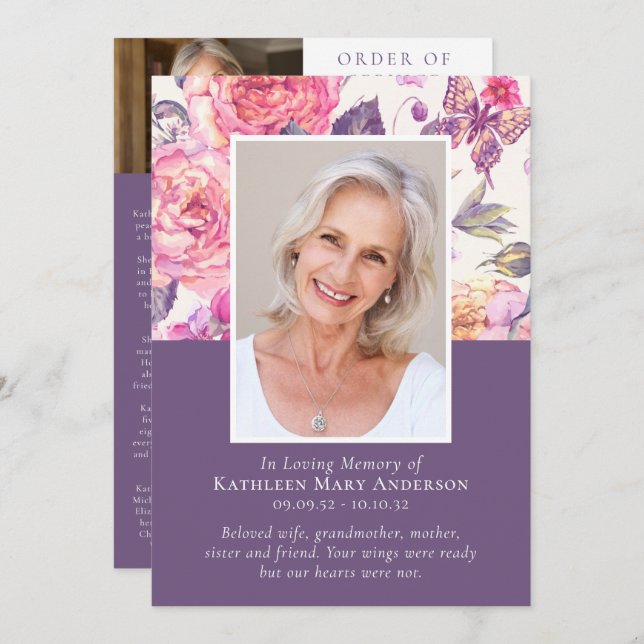 In Loving Memory Blommigt Photo Memorial Service Program (Fram/baksida)