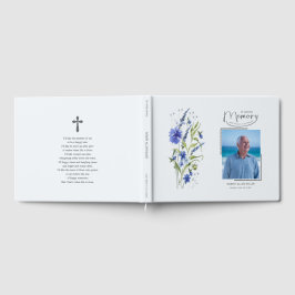 In Loving Memory Blue Floral Funeral Guest Book Gästböcker