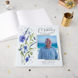 In Loving Memory Blue Floral Funeral Guest Book Gästböcker