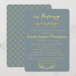 In Loving Memory - Blue & Guld Memorial Service Inbjudningar