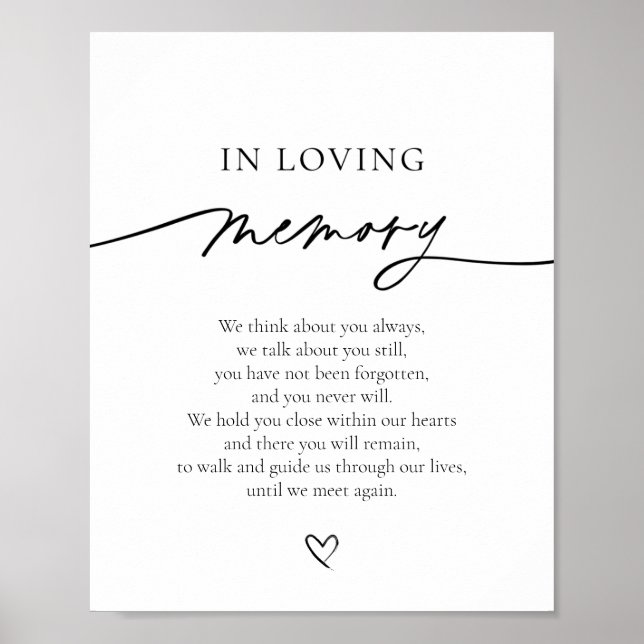 In Loving Memory Bröllop Memory Bord Sign Poster (Framsidan)