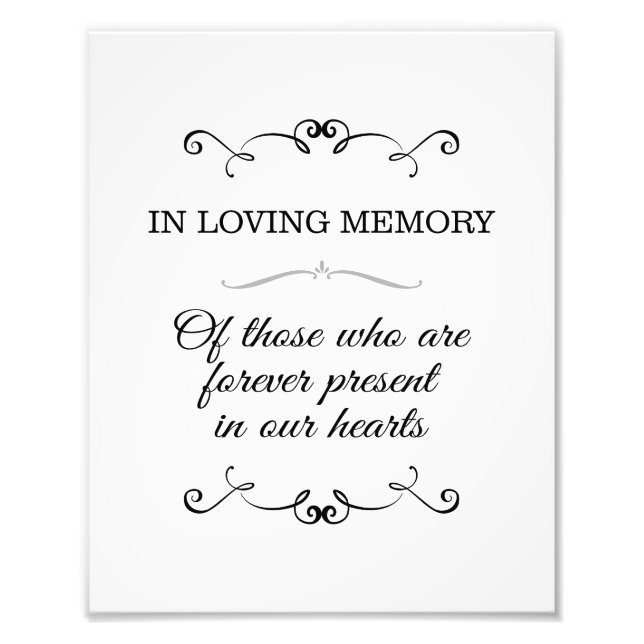 In Loving Memory Bröllop Sign Photo Print Fototryck (Framsidan)