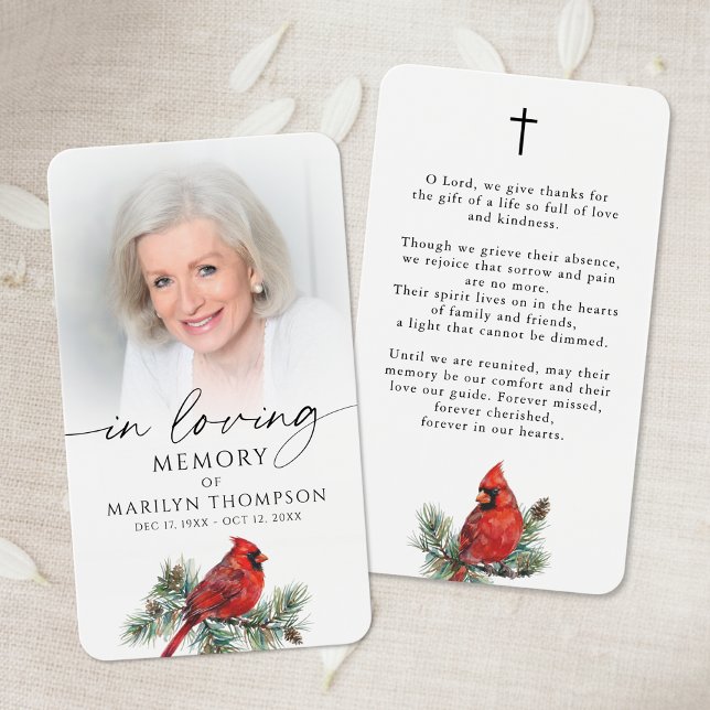 In Loving Memory Cardinal Memorial Prayer Card Visitkort (Skapare uppladdad)