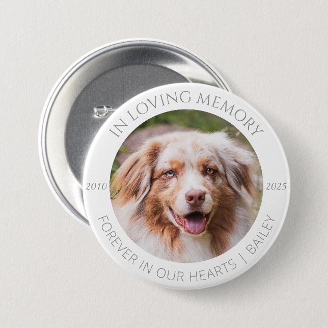 In Loving Memory Custom Pet Photo & Name Badge Knapp (Framsida & baksida)