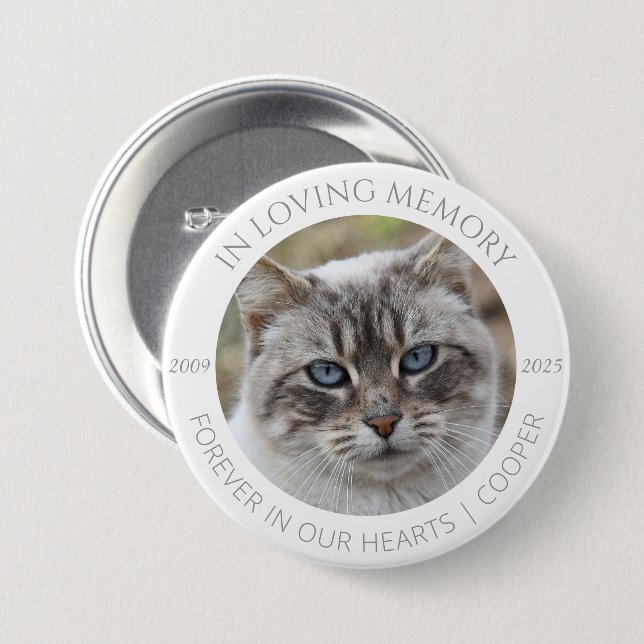 In Loving Memory Custom Pet Photo & Name Badge Knapp (Framsida & baksida)