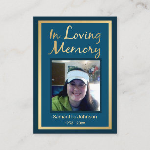 In Loving Memory Elegant Faux Guld Photo Business Visitkort