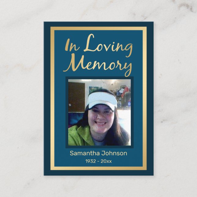 In Loving Memory Elegant Faux Guld Photo Business Visitkort (Framsida)